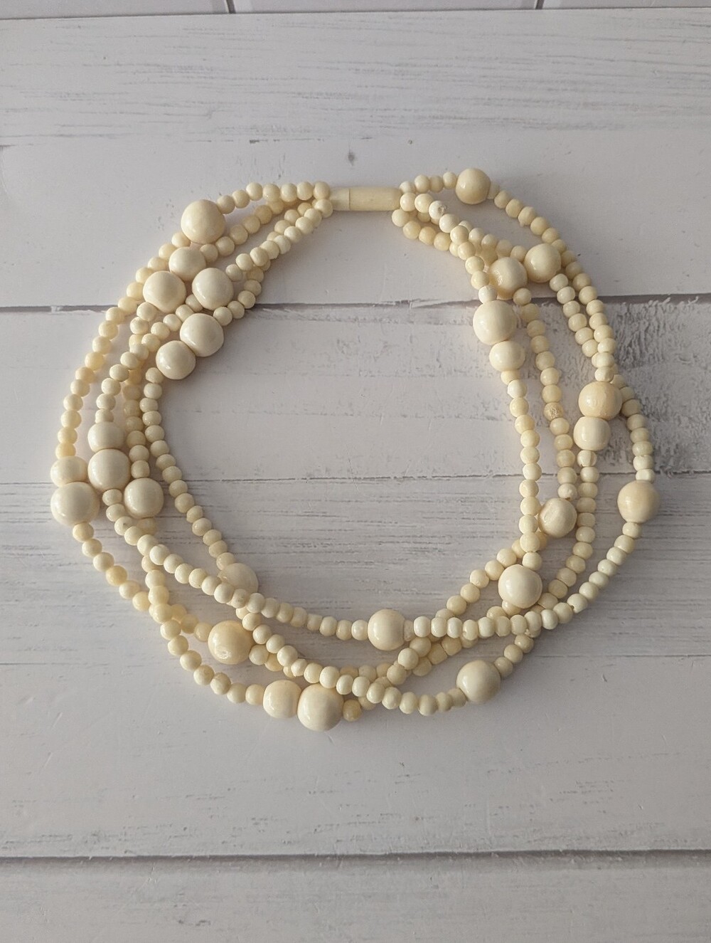 Vintage Handcarved bone beaded necklace